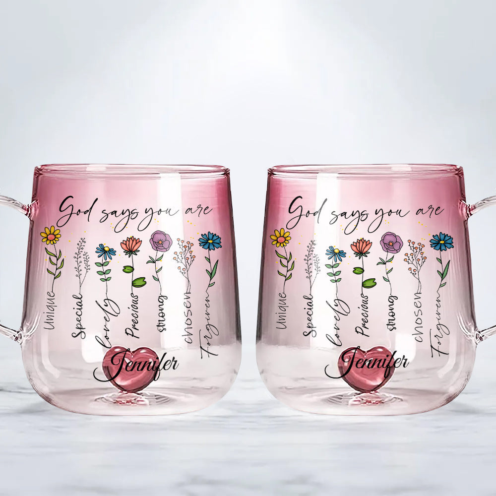 God Says You Are Floral - Personalized Christian Gradient Glass Mug