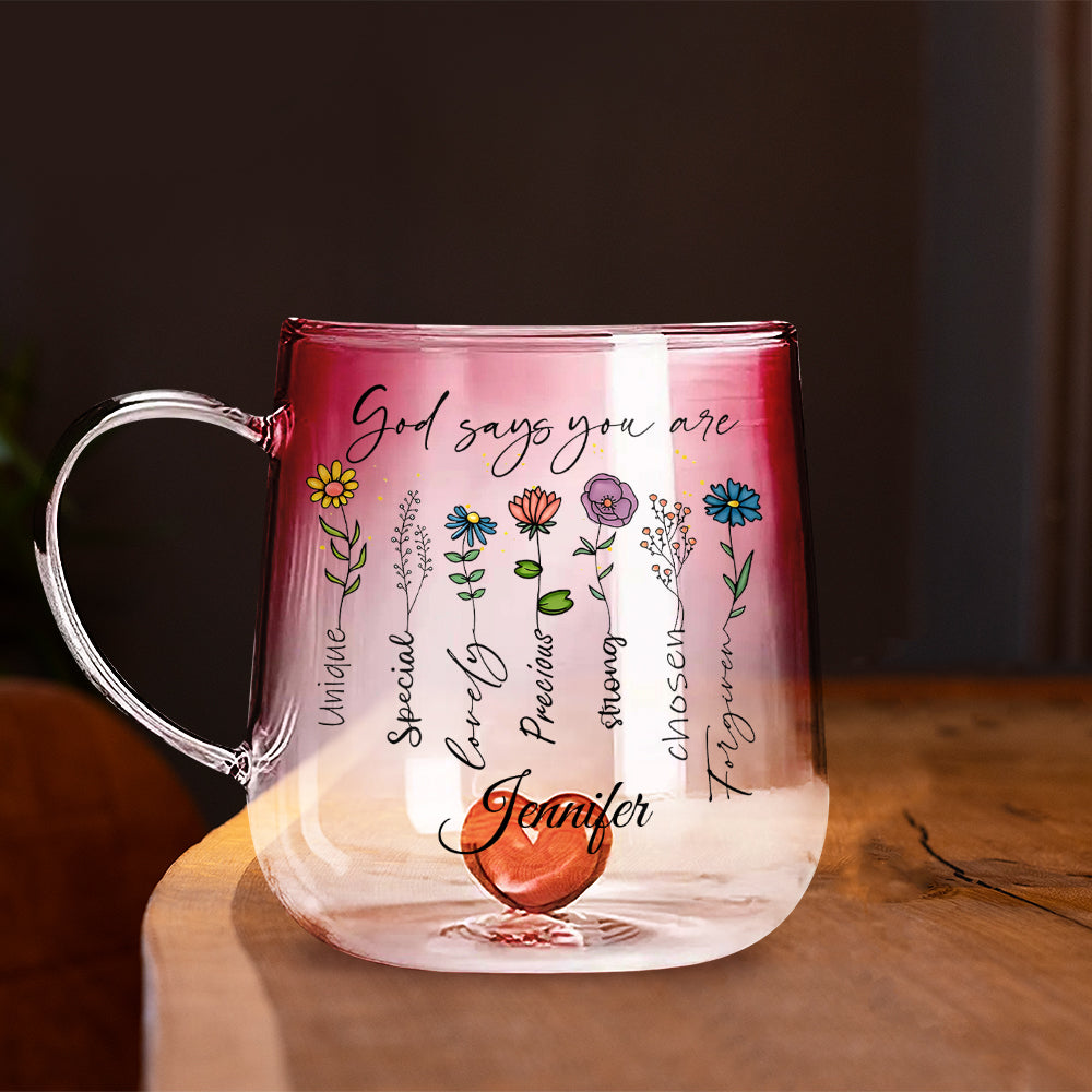 God Says You Are Floral - Personalized Christian Gradient Glass Mug
