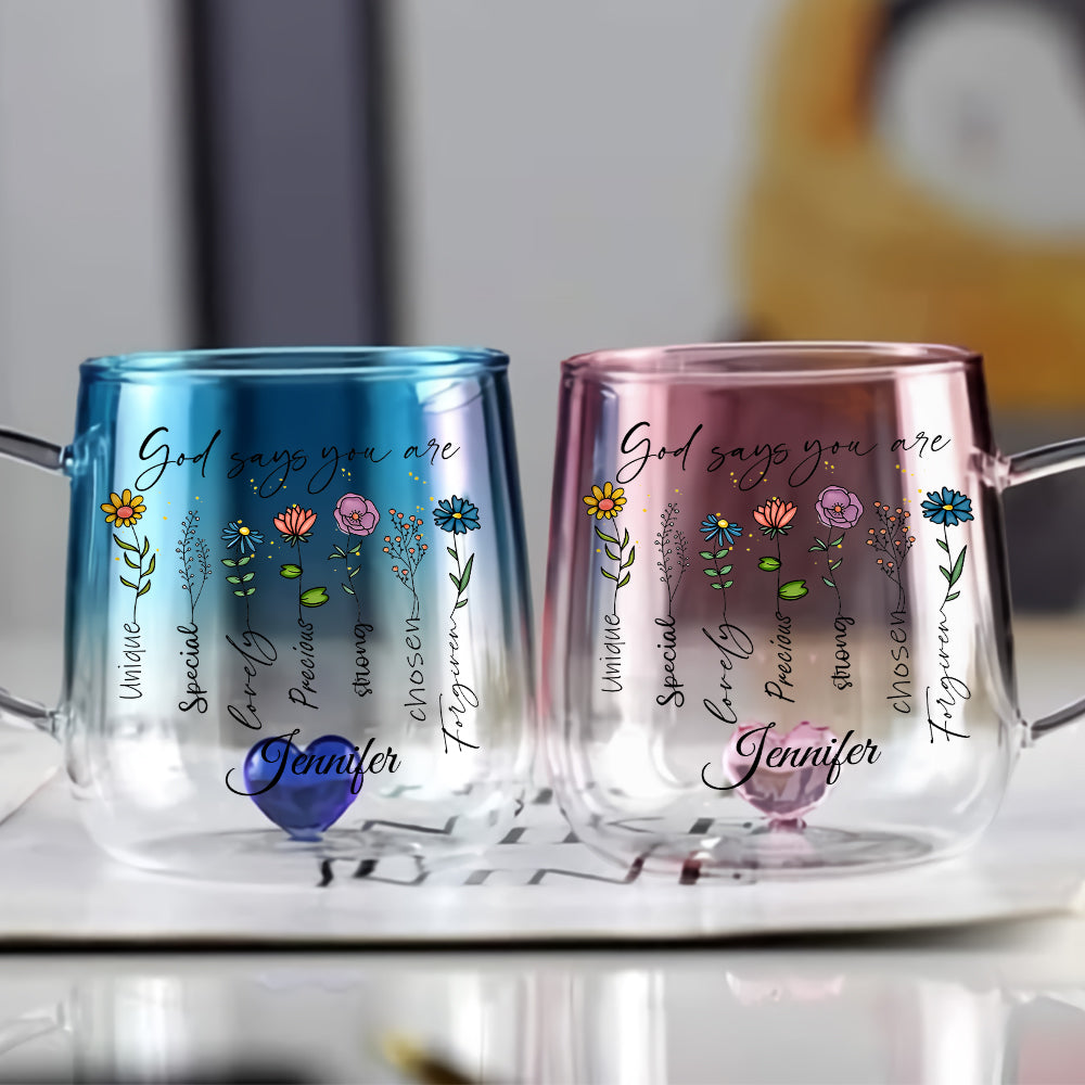God Says You Are Floral - Personalized Christian Gradient Glass Mug