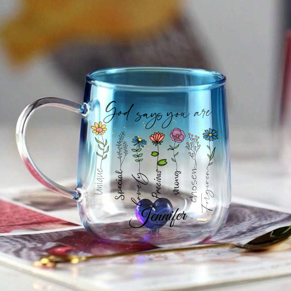God Says You Are Floral - Personalized Christian Gradient Glass Mug
