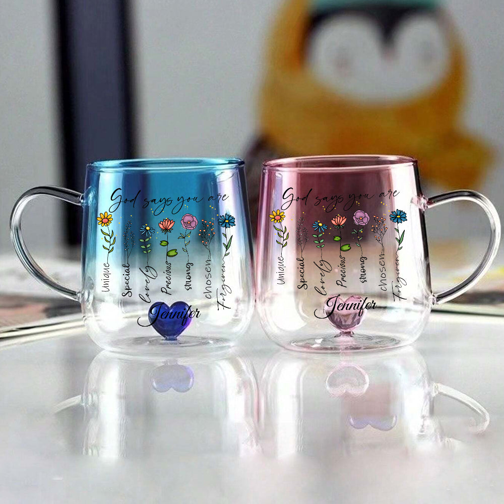 God Says You Are Floral - Personalized Christian Gradient Glass Mug