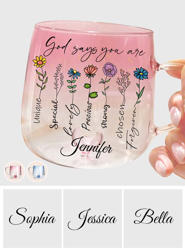 God Says You Are Floral - Personalized Christian Gradient Glass Mug