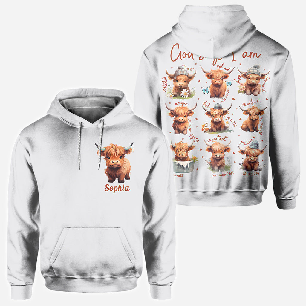 God Says I Am - Personalized Highland Cow All Over Shirt
