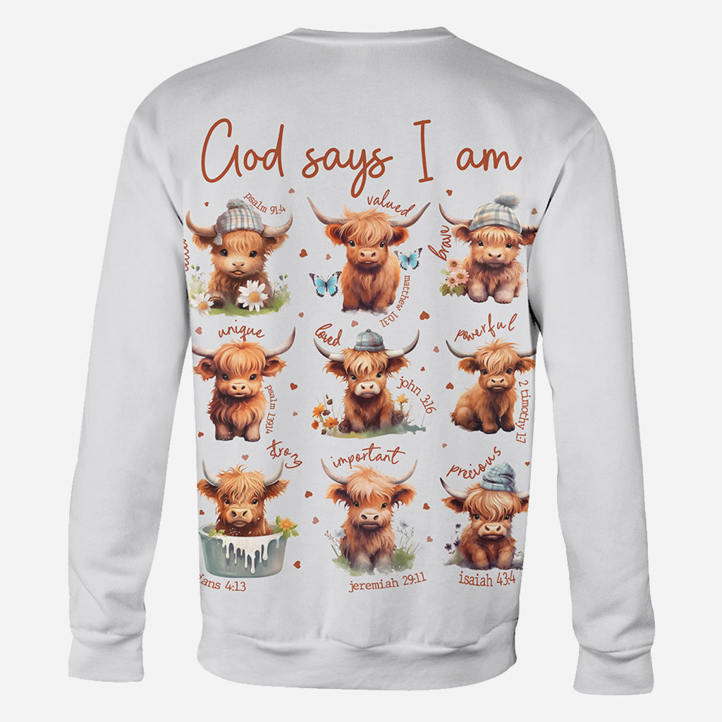 God Says I Am - Personalized Highland Cow All Over Shirt