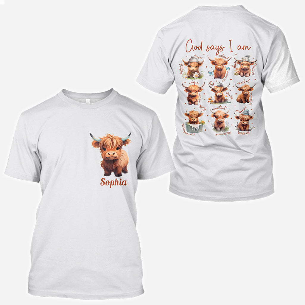 God Says I Am - Personalized Highland Cow All Over Shirt