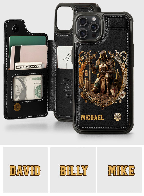 Kneeling Crusader Knight With Sword & Bible - Personalized Christian Wallet Phone Case