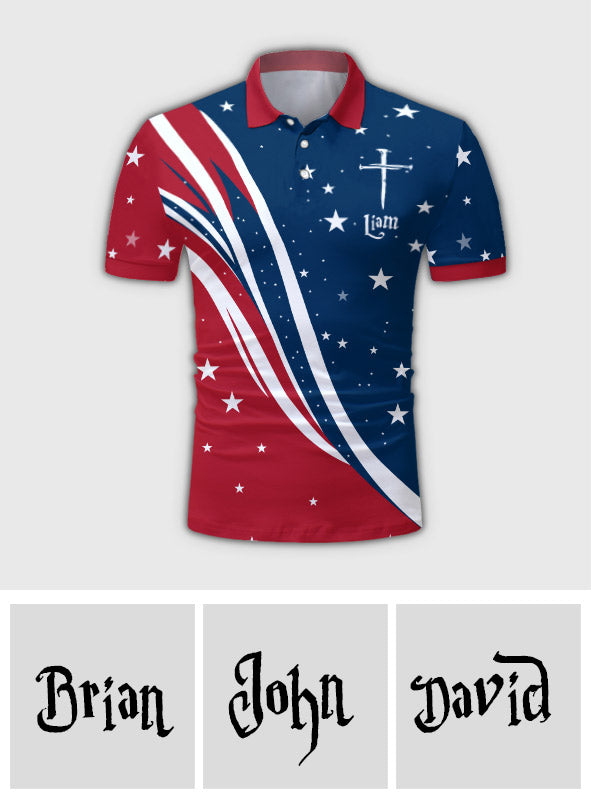 Outdoor Independence Day American Flag - Personalized Christian Polo Shirt