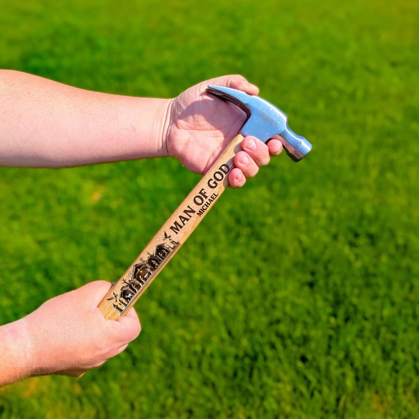 Man Of God Nativity Scene - Personalized Christian Wooden Hammer
