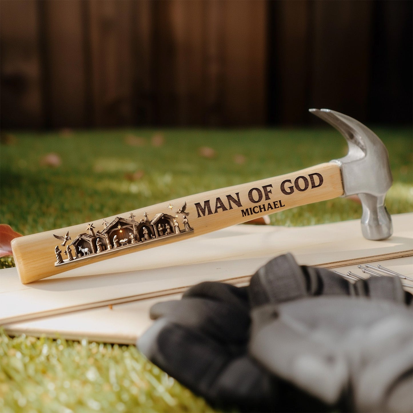 Man Of God Nativity Scene - Personalized Christian Wooden Hammer