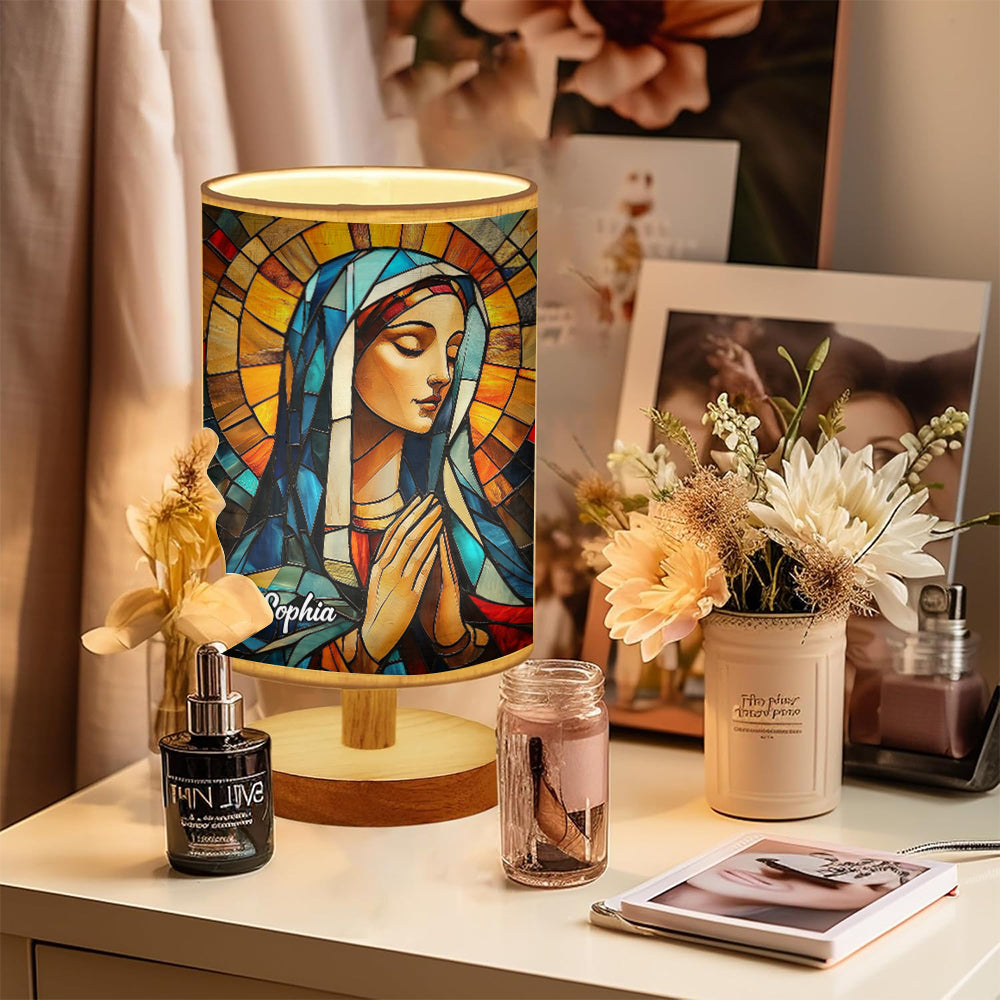 Mother Maria - Personalized Christian Table Lamp with Wood Base