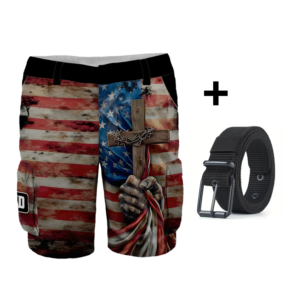 One Nation Under God - Personalized Christian Cargo Shorts With Belt