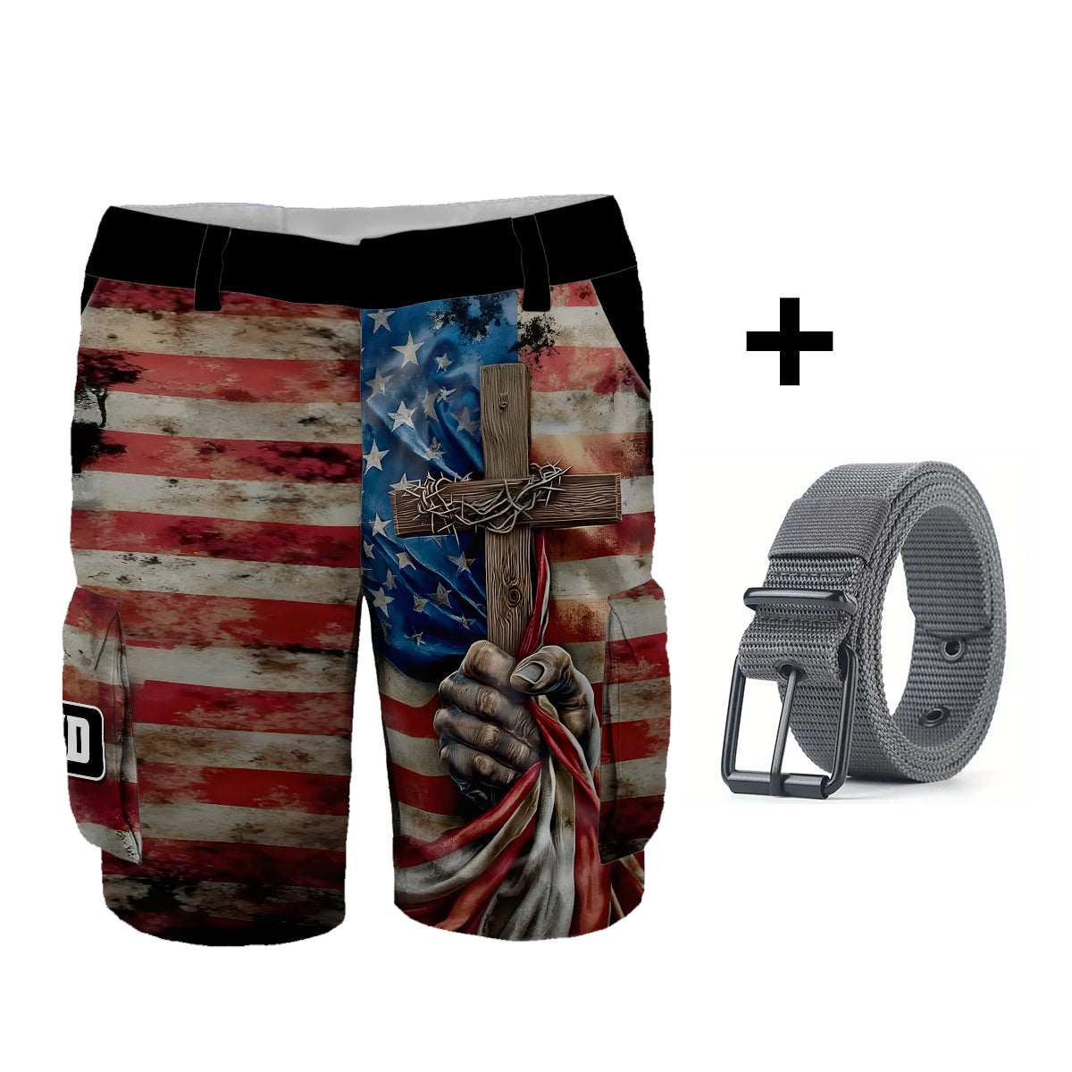 One Nation Under God - Personalized Christian Cargo Shorts With Belt