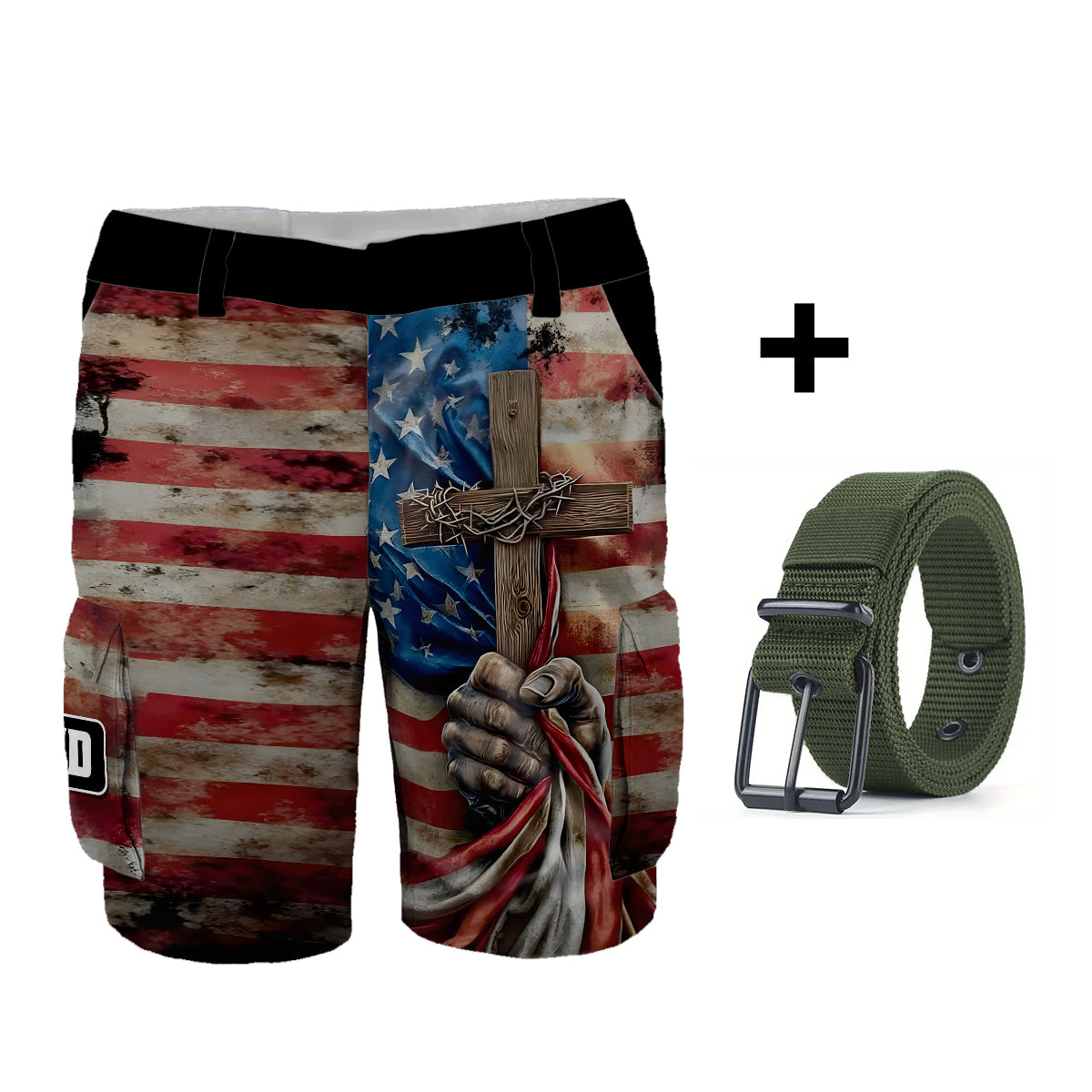 One Nation Under God - Personalized Christian Cargo Shorts With Belt