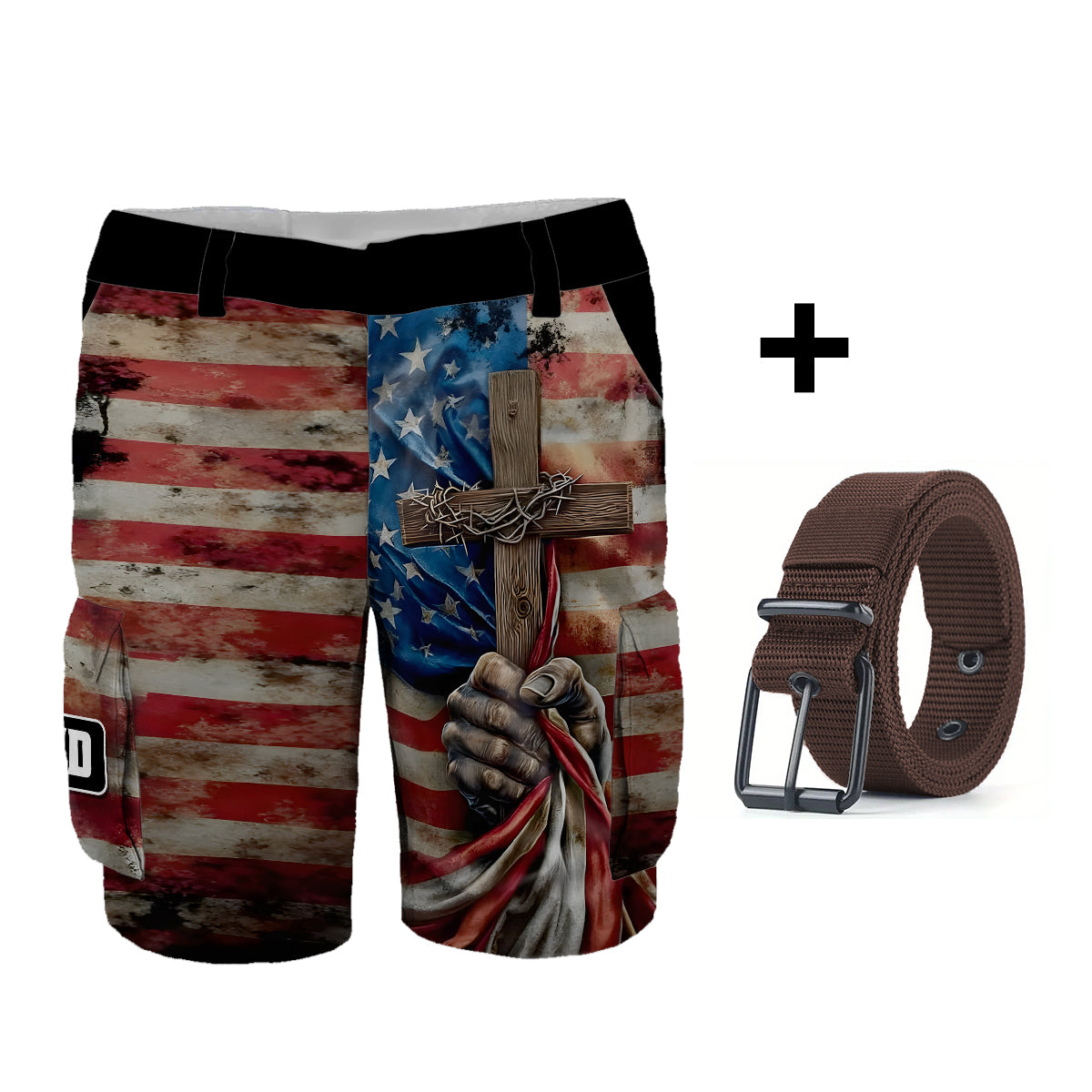 One Nation Under God - Personalized Christian Cargo Shorts With Belt