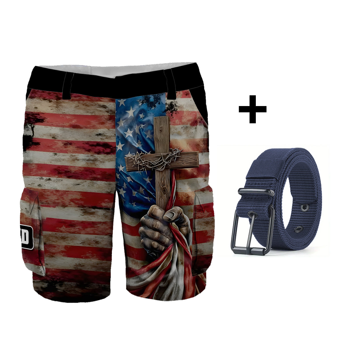 One Nation Under God - Personalized Christian Cargo Shorts With Belt