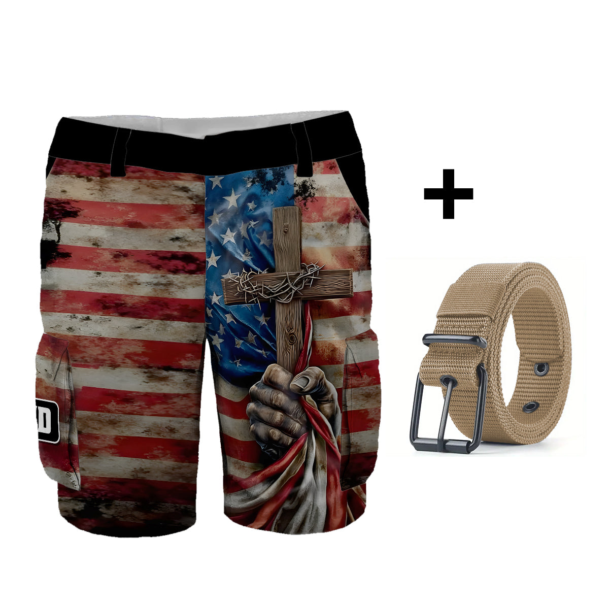 One Nation Under God - Personalized Christian Cargo Shorts With Belt