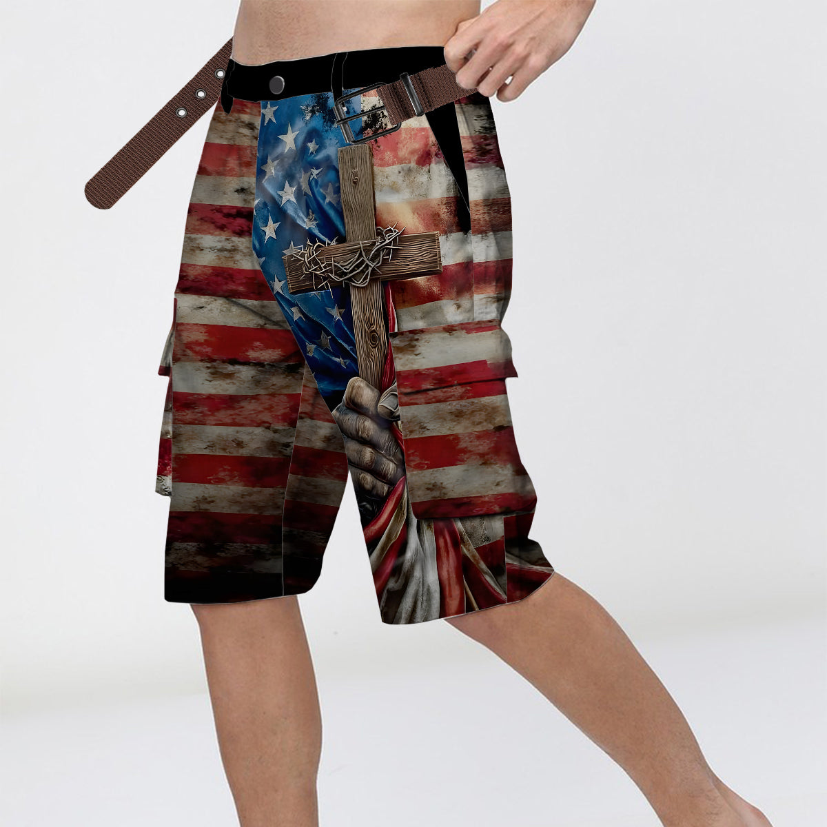 One Nation Under God - Personalized Christian Cargo Shorts With Belt