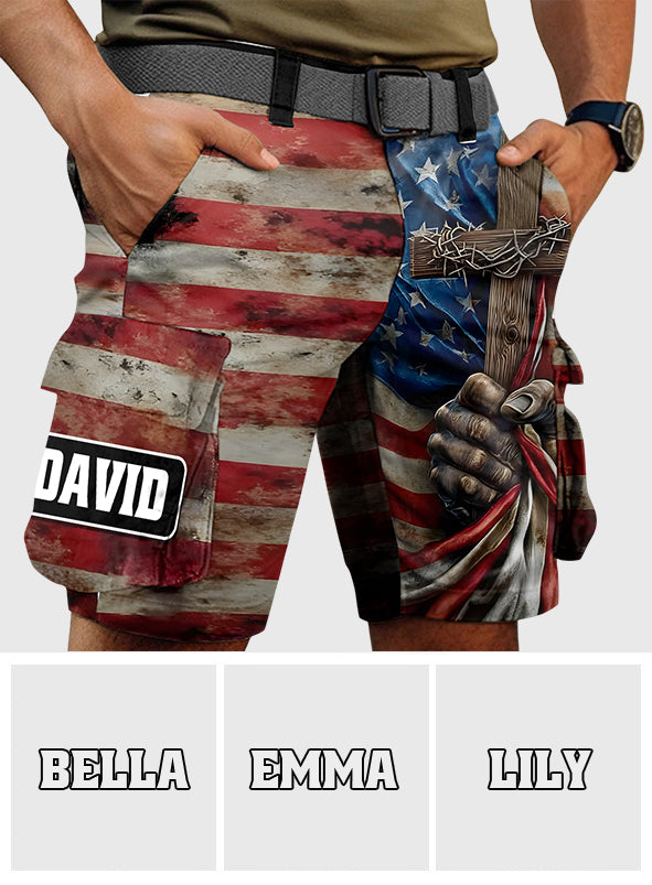 One Nation Under God - Personalized Christian Cargo Shorts With Belt
