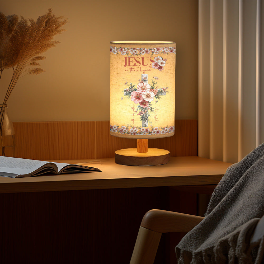 Jesus is the Light - Personalized Christian Table Lamp with Wood Base