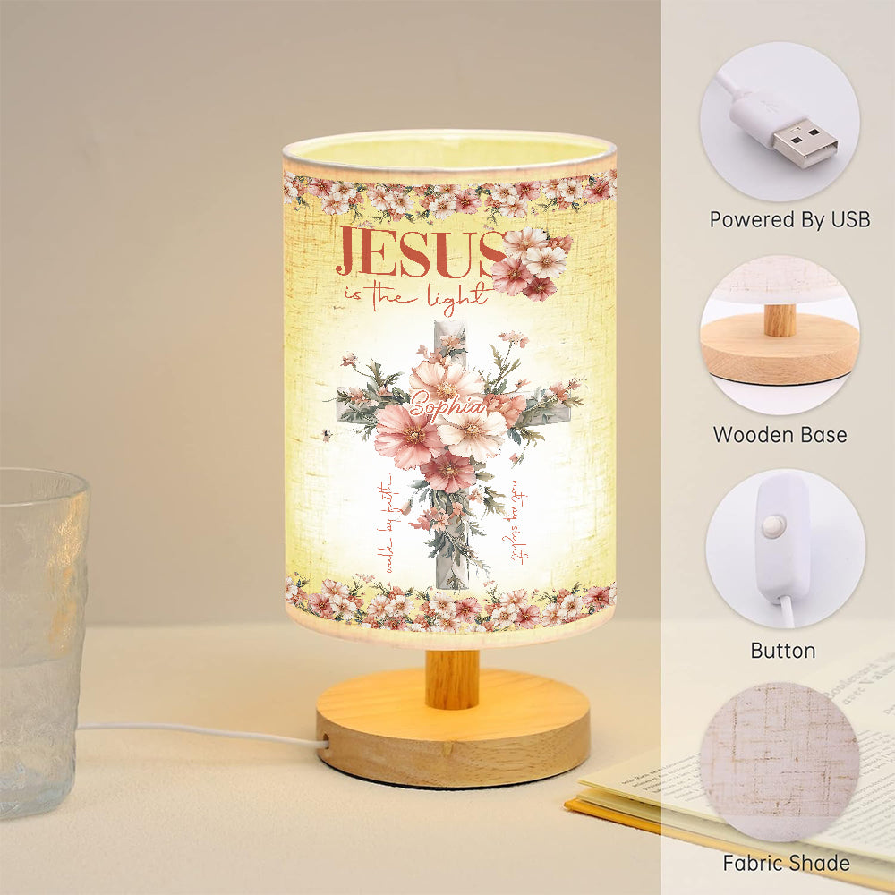 Jesus is the Light - Personalized Christian Table Lamp with Wood Base