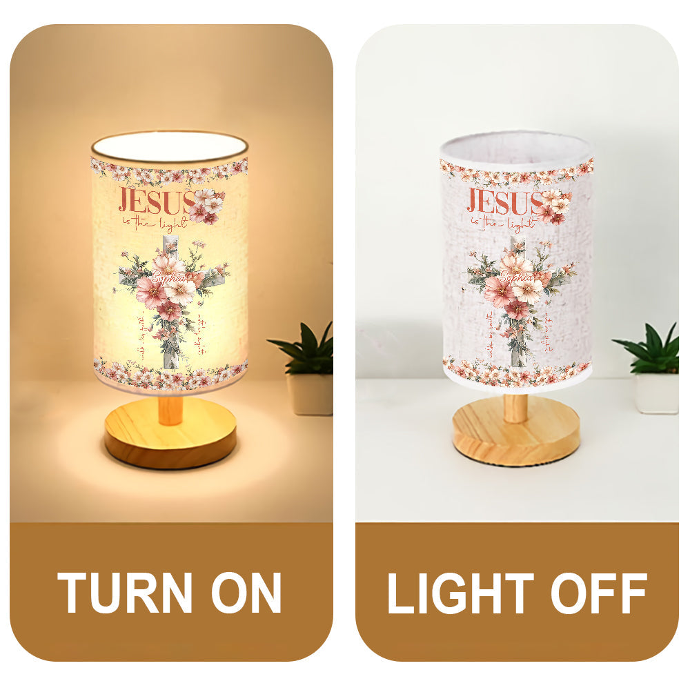 Jesus is the Light - Personalized Christian Table Lamp with Wood Base