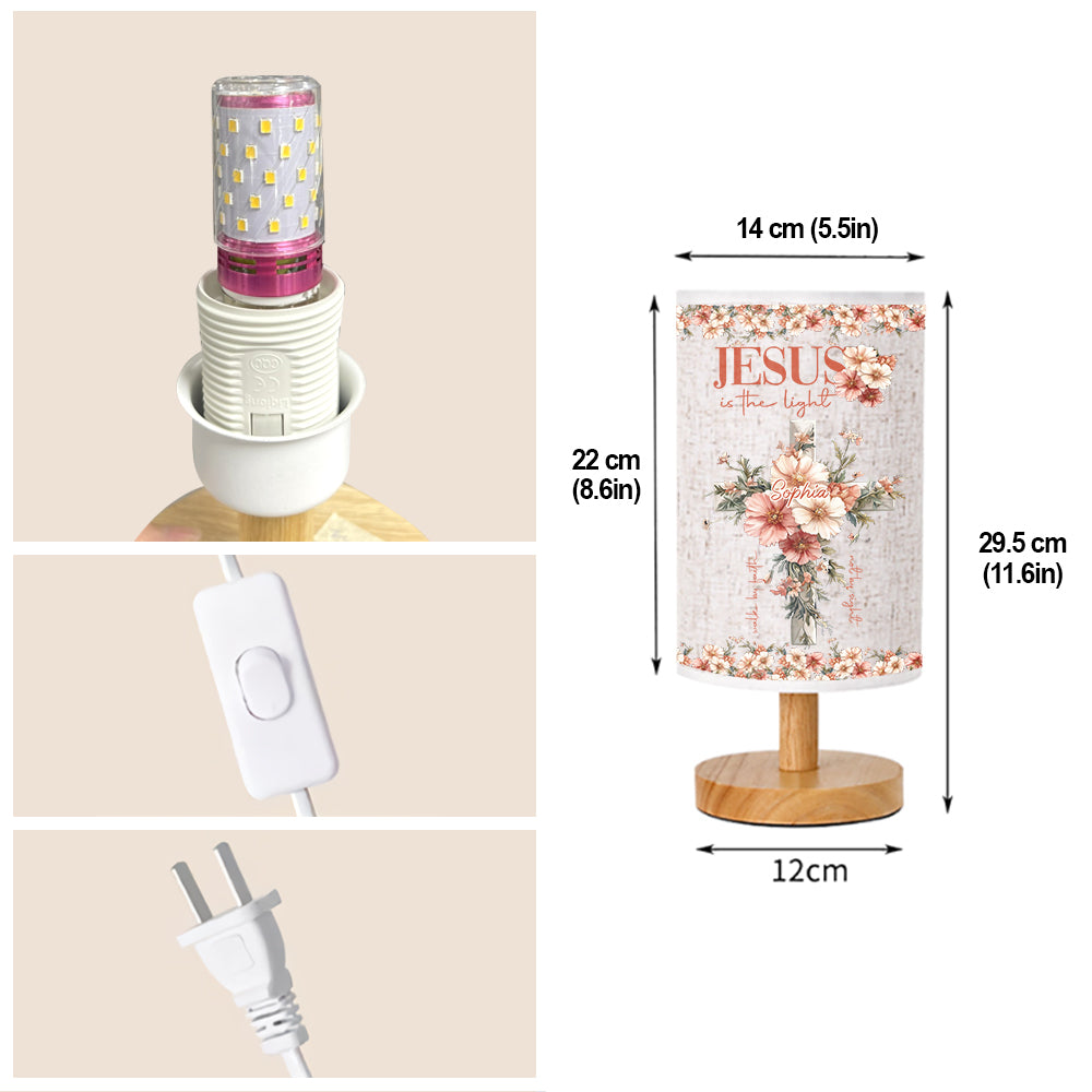 Jesus is the Light - Personalized Christian Table Lamp with Wood Base