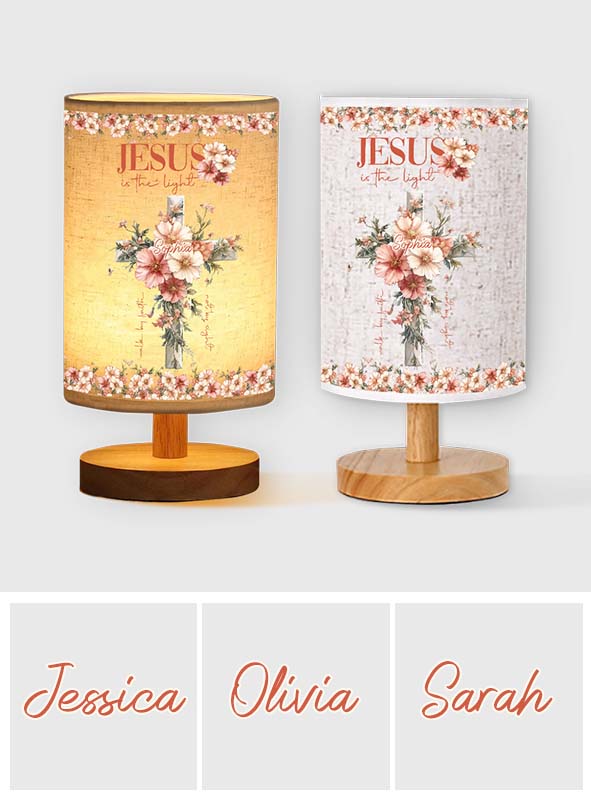 Jesus is the Light - Personalized Christian Table Lamp with Wood Base