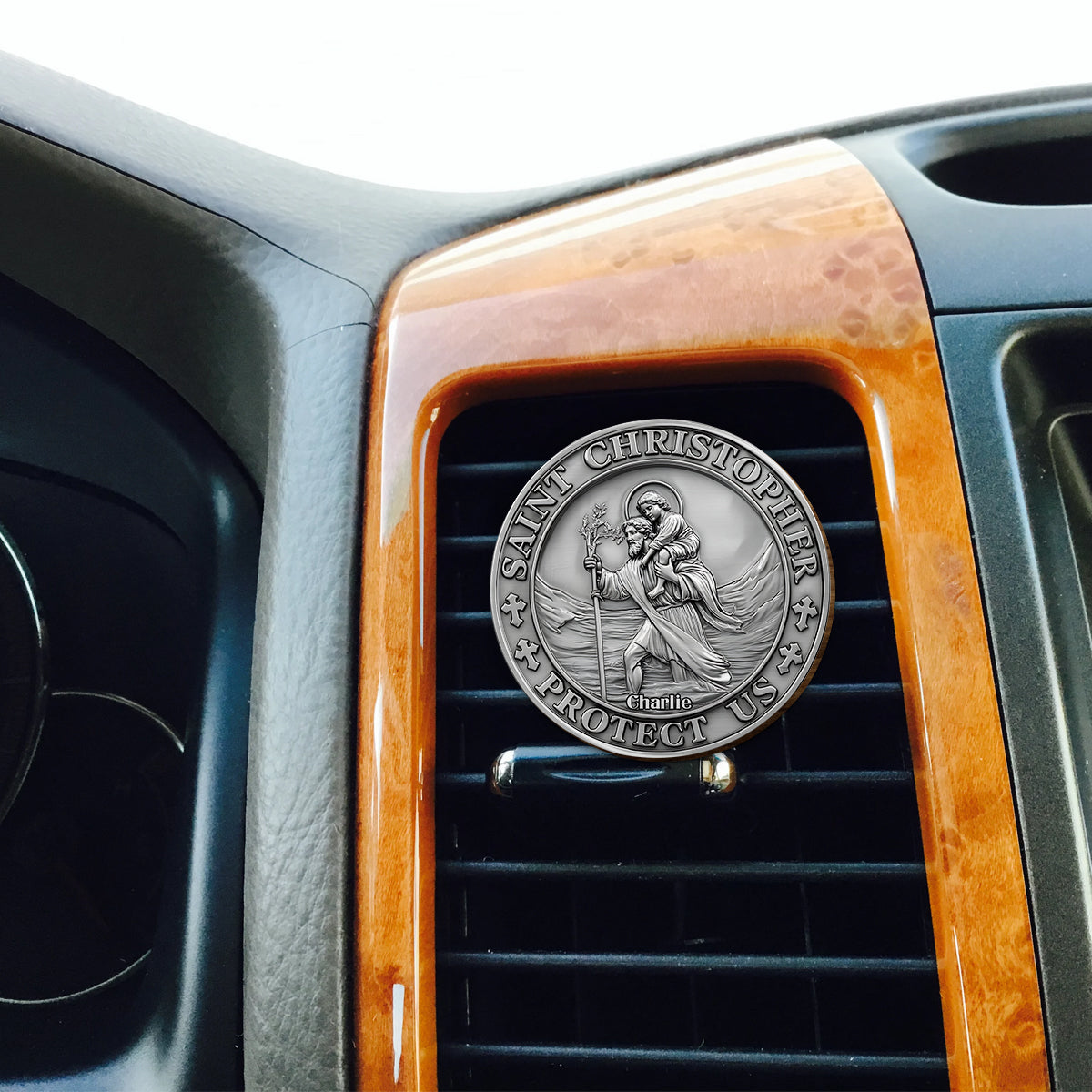 Saint Christopher Protect Us - Personalized Christian Shaped Car Visor Clip