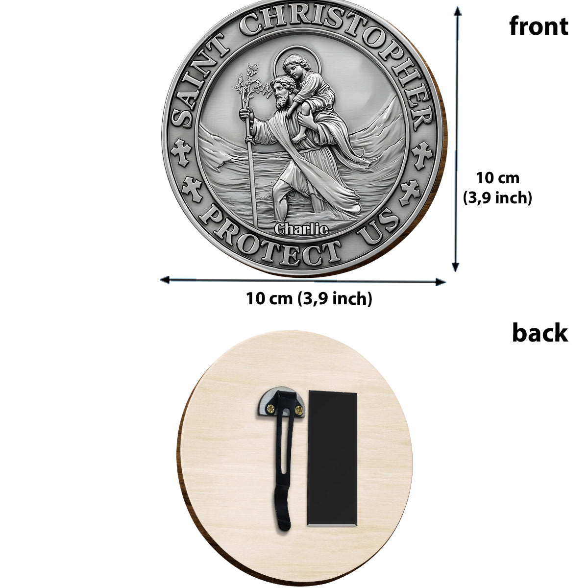 Saint Christopher Protect Us - Personalized Christian Shaped Car Visor Clip