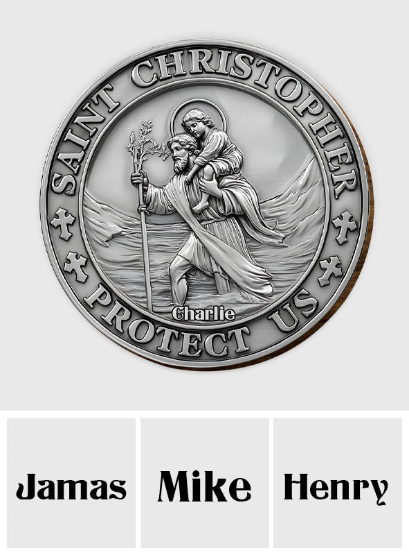 Saint Christopher Protect Us - Personalized Christian Shaped Car Visor Clip