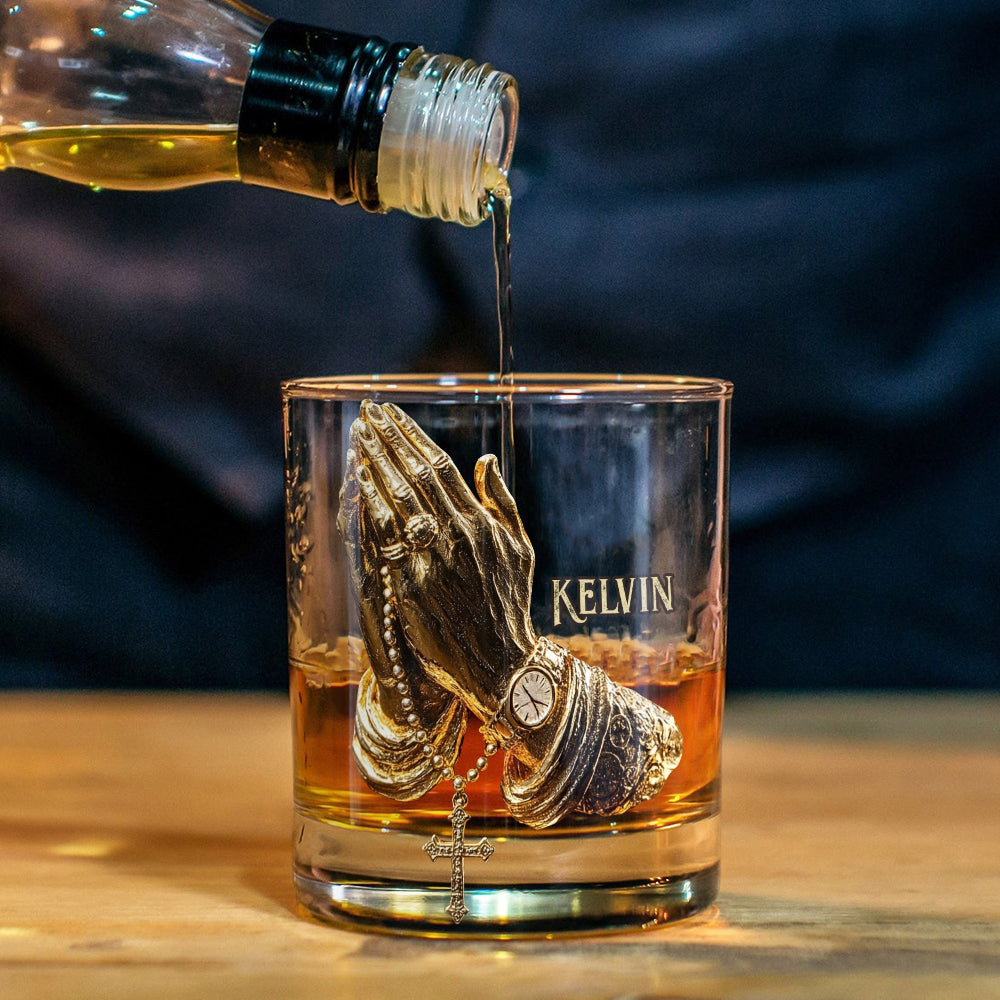Praying Hands - Personalized Christian Whiskey Glass