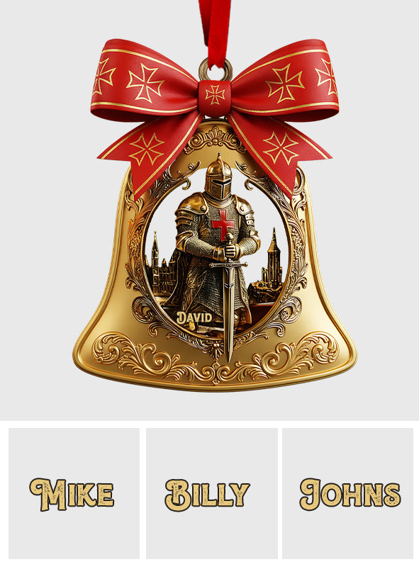 Christmas Knight Templar Gold Bell Ornament - Personalized Christian Ornament