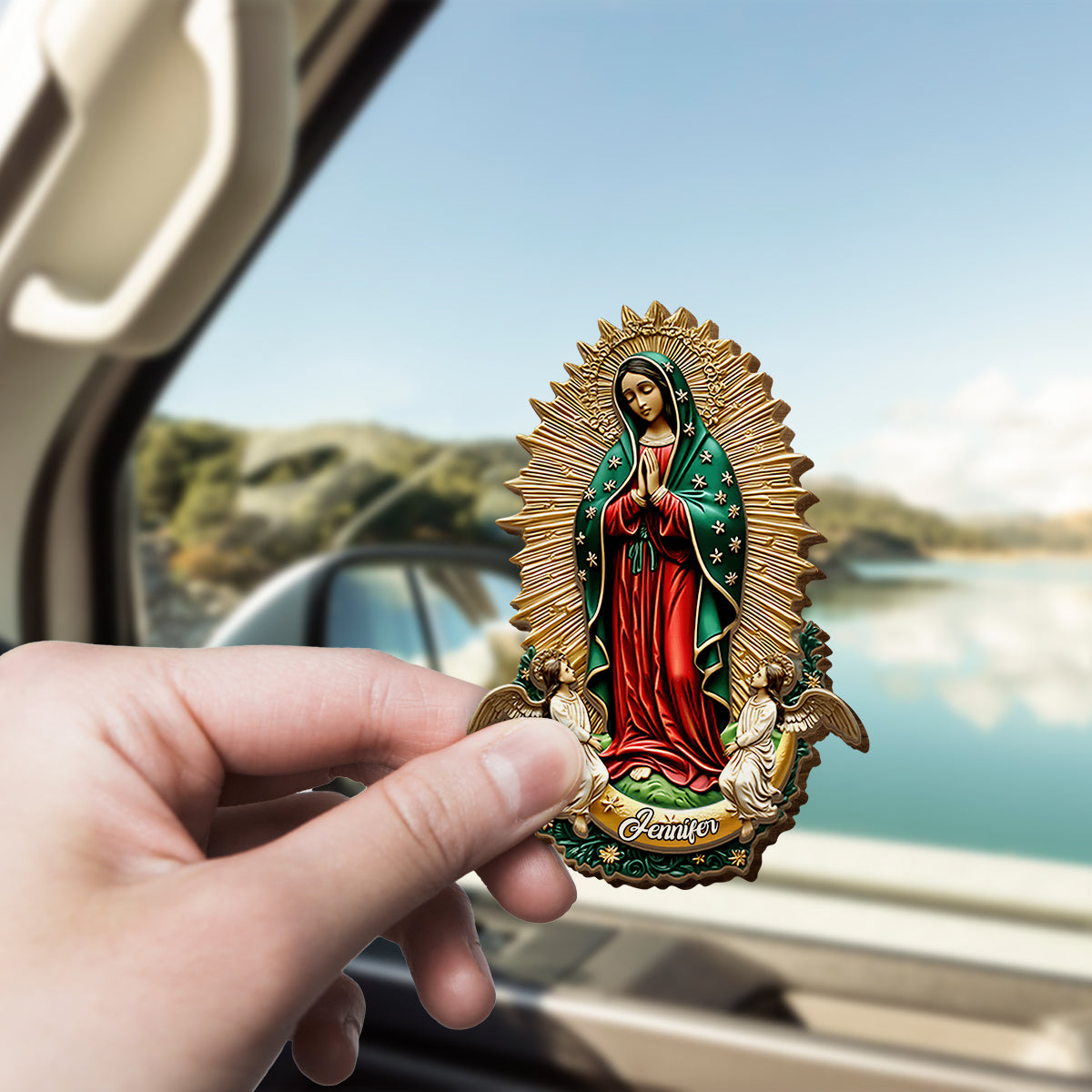 Our Lady Of Guadalupe - Personalized Christian Shaped Car Visor Clip