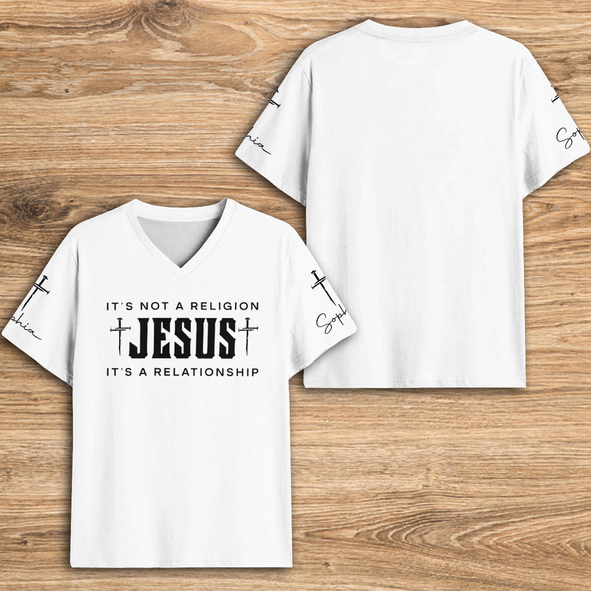 Jesus Has My Back - Personalized Christian Fully Printed V-Neck T-Shirt