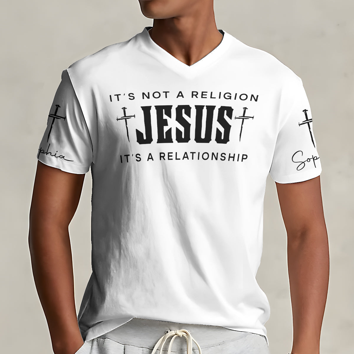 Jesus Has My Back - Personalized Christian Fully Printed V-Neck T-Shirt