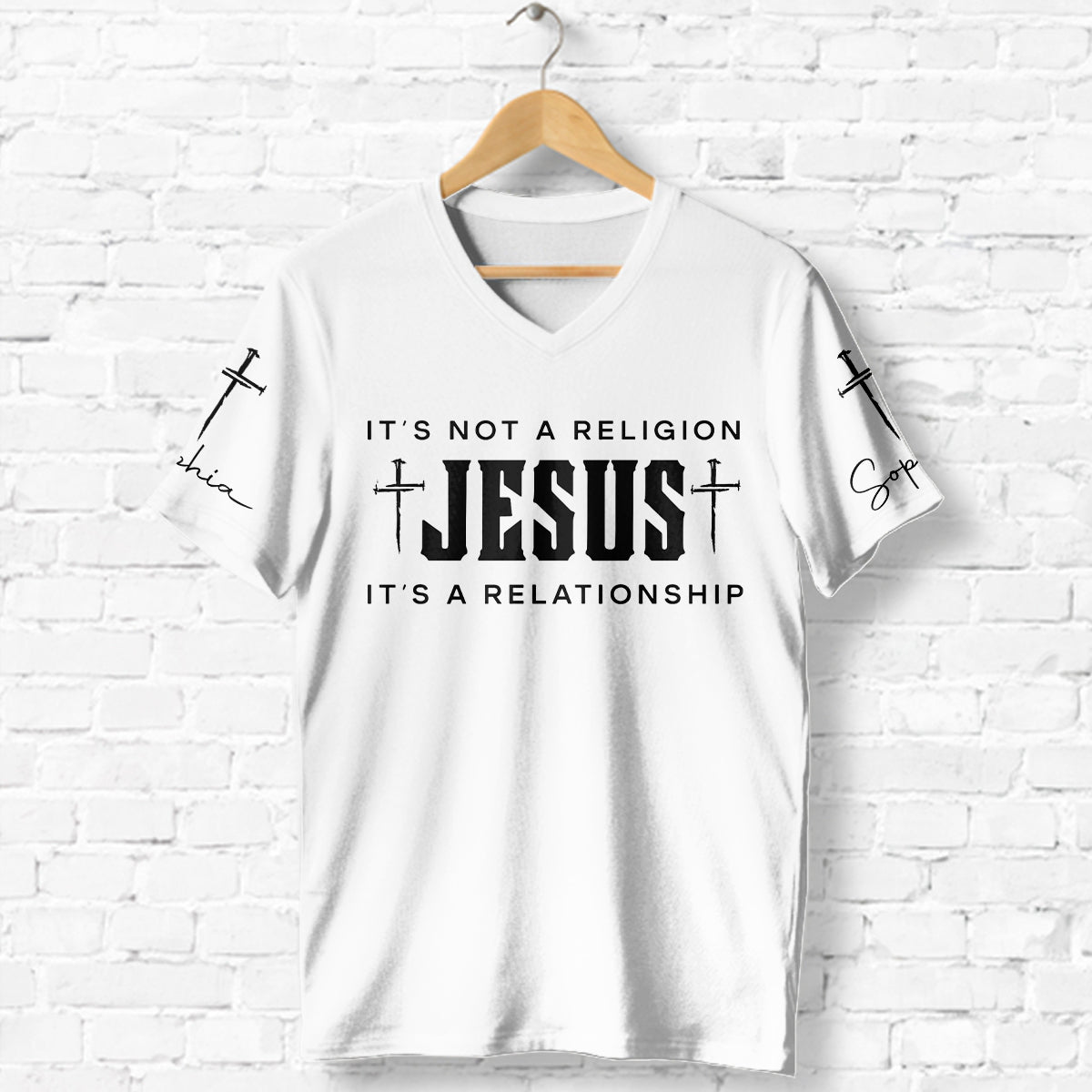 Jesus Has My Back - Personalized Christian Fully Printed V-Neck T-Shirt
