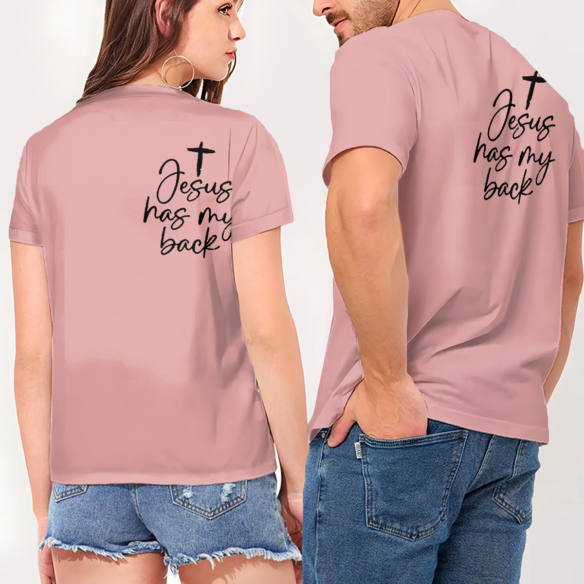 Jesus Has My Back - Personalized Christian Fully Printed V-Neck T-Shirt