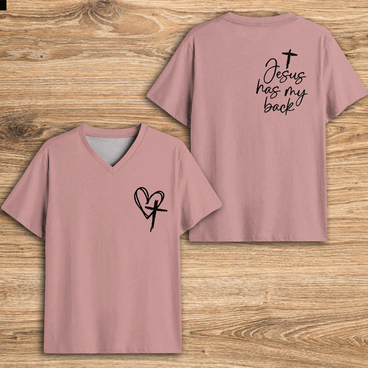 Jesus Has My Back - Personalized Christian Fully Printed V-Neck T-Shirt