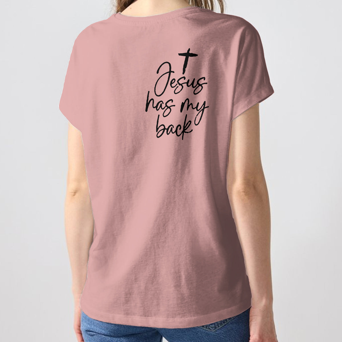 Jesus Has My Back - Personalized Christian Fully Printed V-Neck T-Shirt