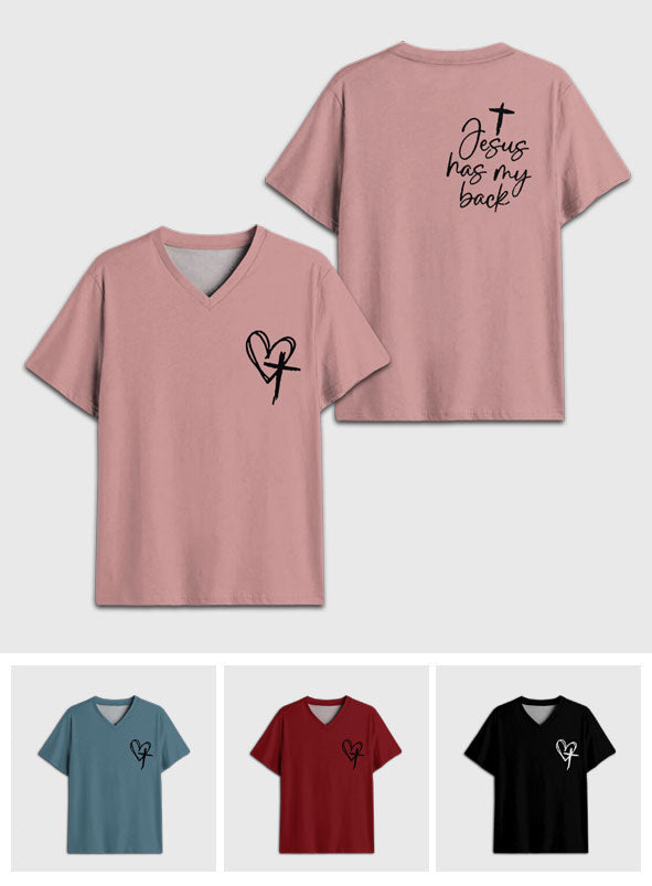 Jesus Has My Back - Personalized Christian Fully Printed V-Neck T-Shirt