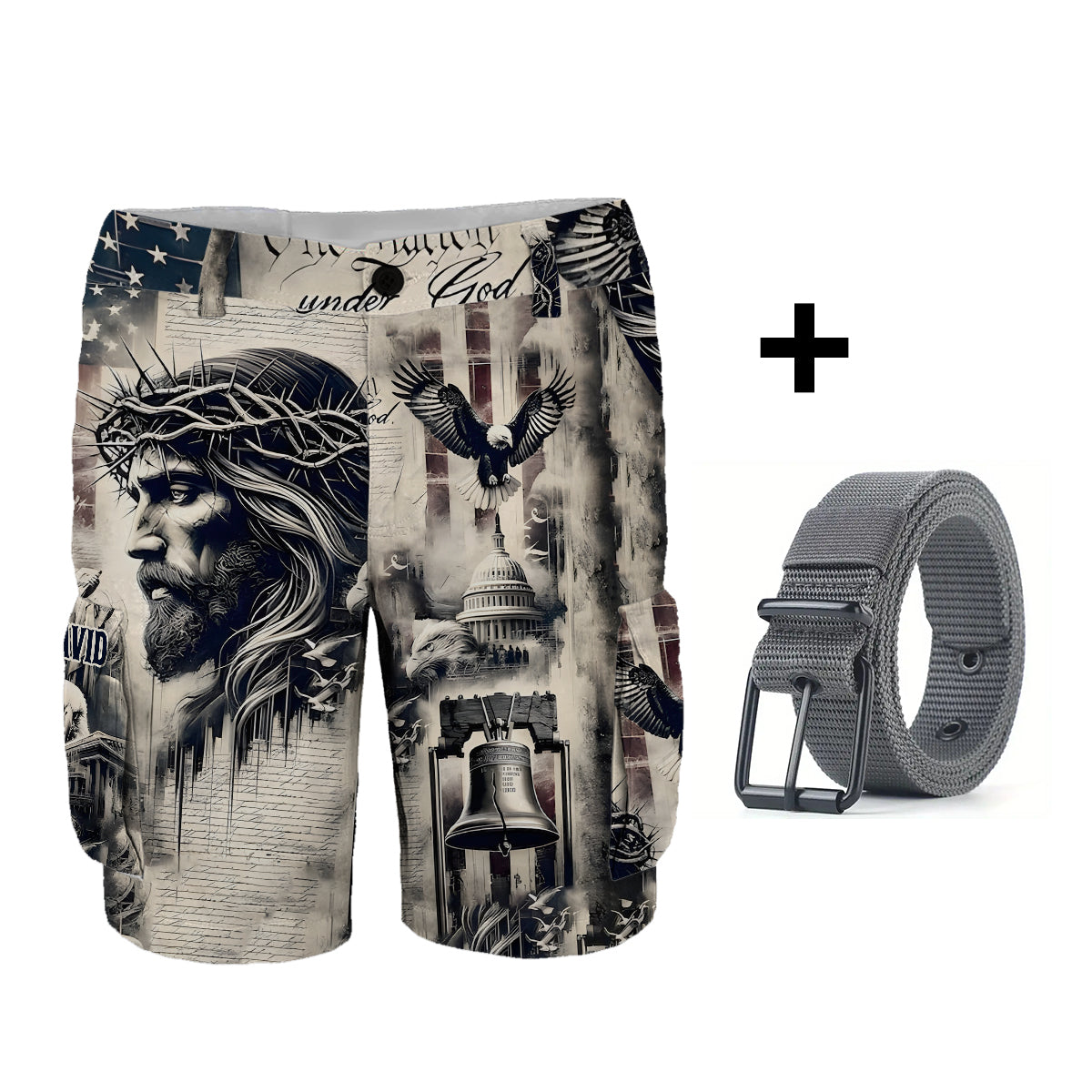One Nation Under God - Personalized Christian Cargo Shorts With Belt