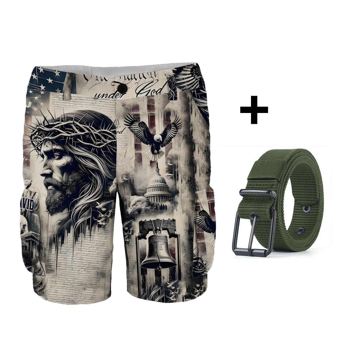 One Nation Under God - Personalized Christian Cargo Shorts With Belt