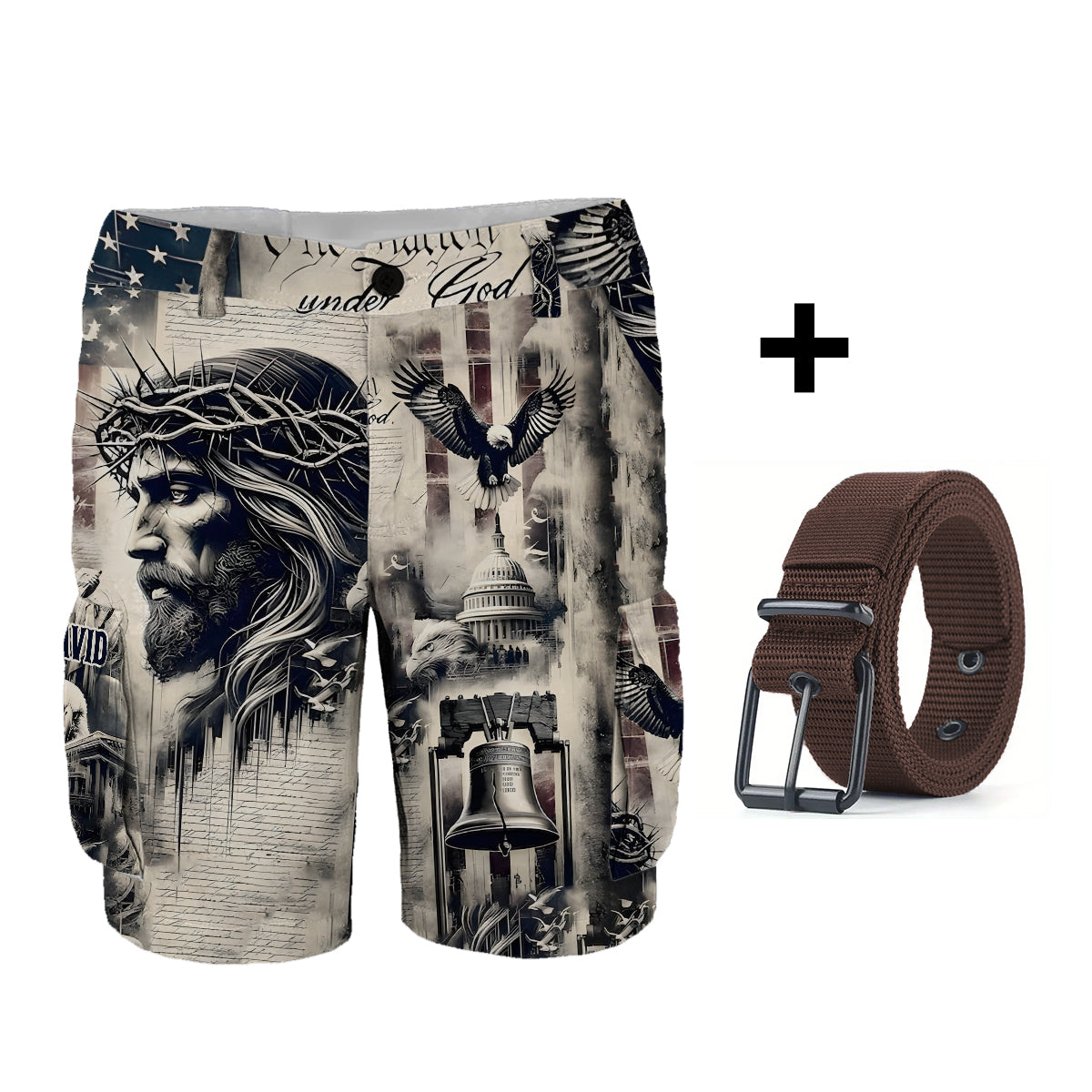 One Nation Under God - Personalized Christian Cargo Shorts With Belt