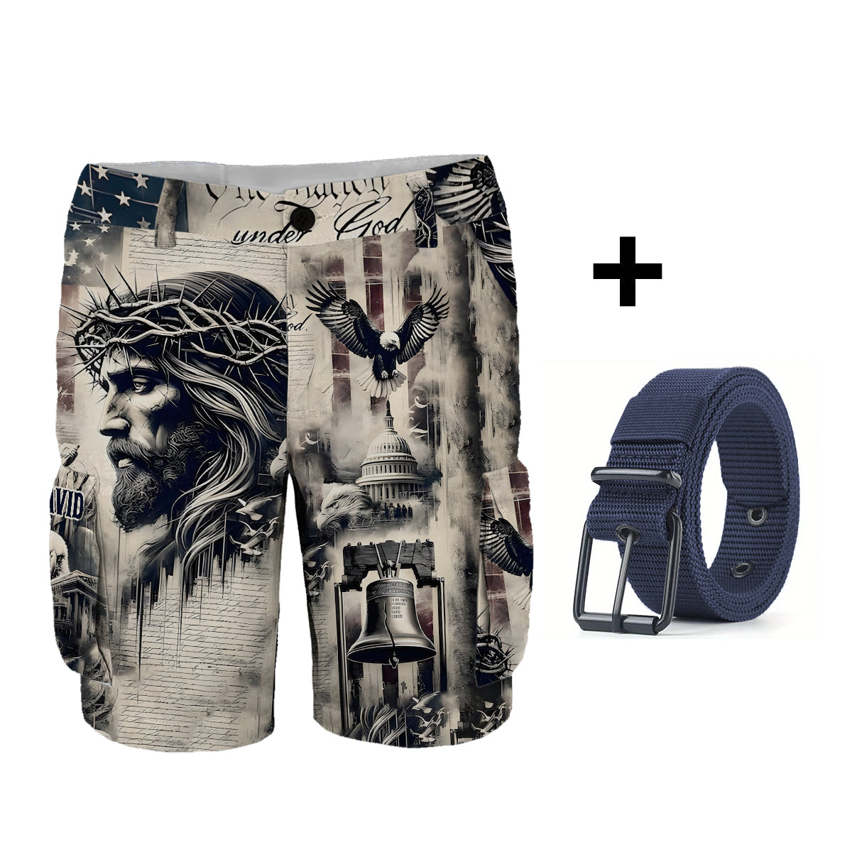 One Nation Under God - Personalized Christian Cargo Shorts With Belt