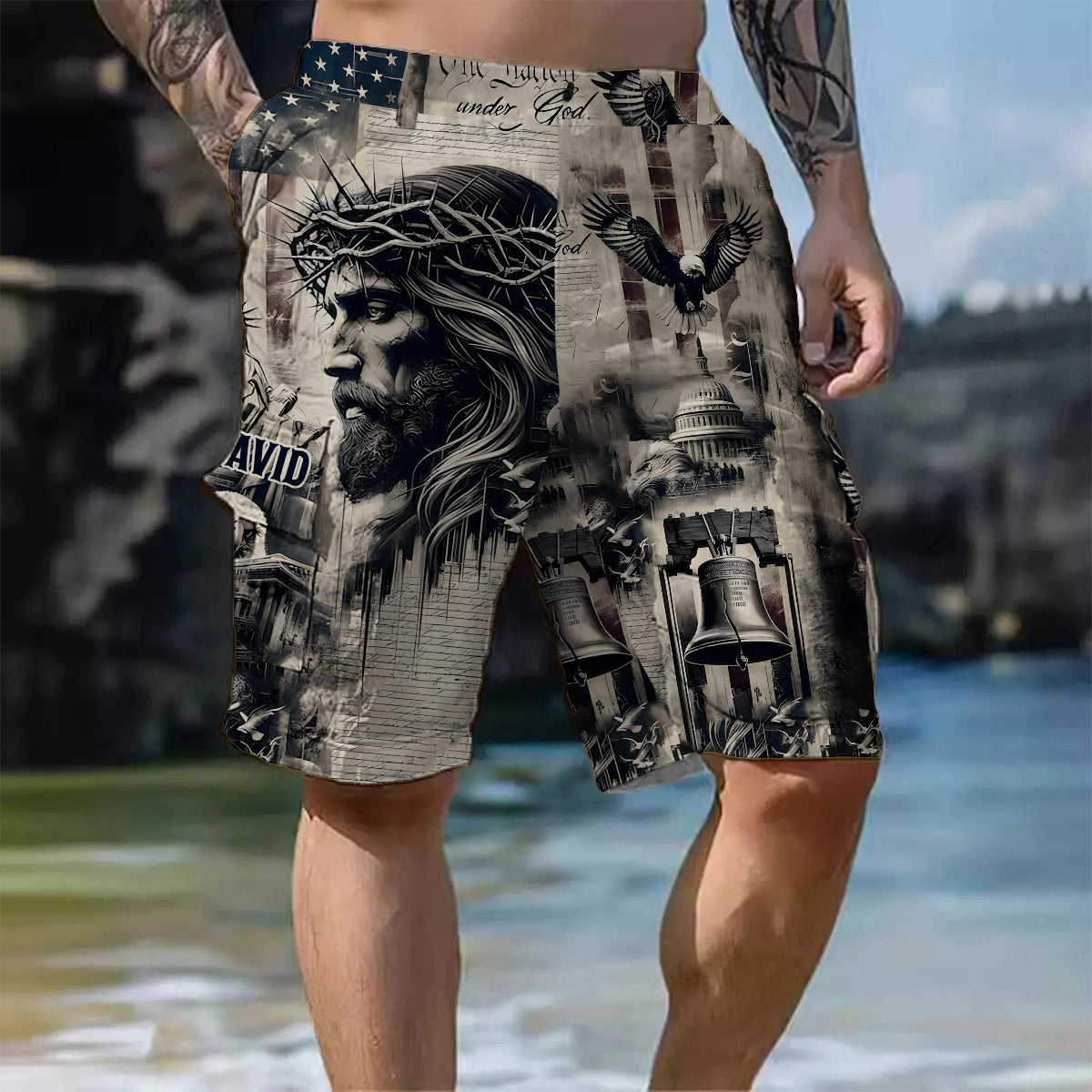 One Nation Under God - Personalized Christian Cargo Shorts With Belt