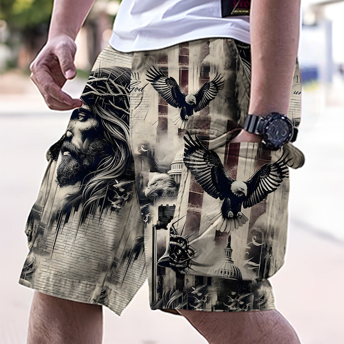One Nation Under God - Personalized Christian Cargo Shorts With Belt