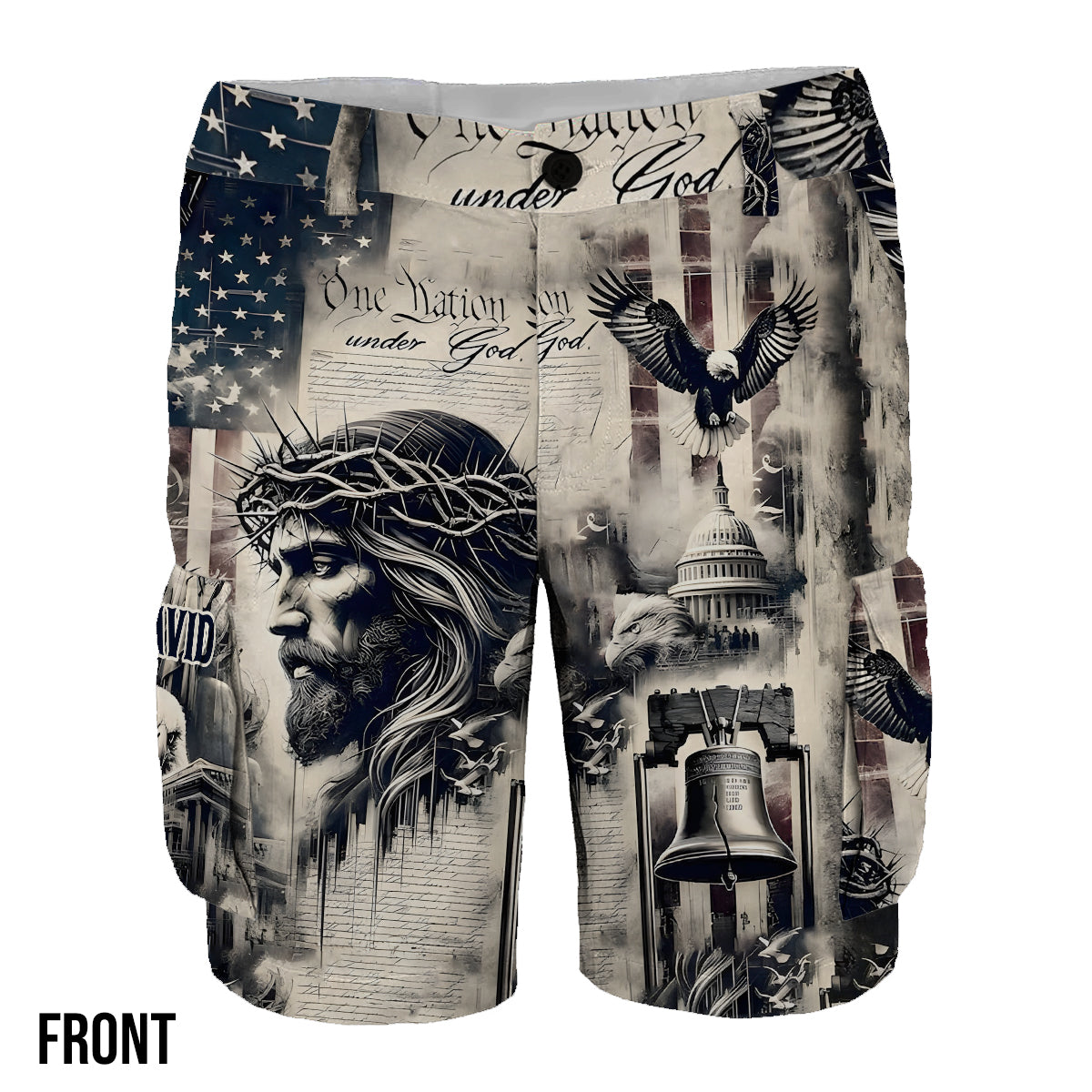 One Nation Under God - Personalized Christian Cargo Shorts With Belt