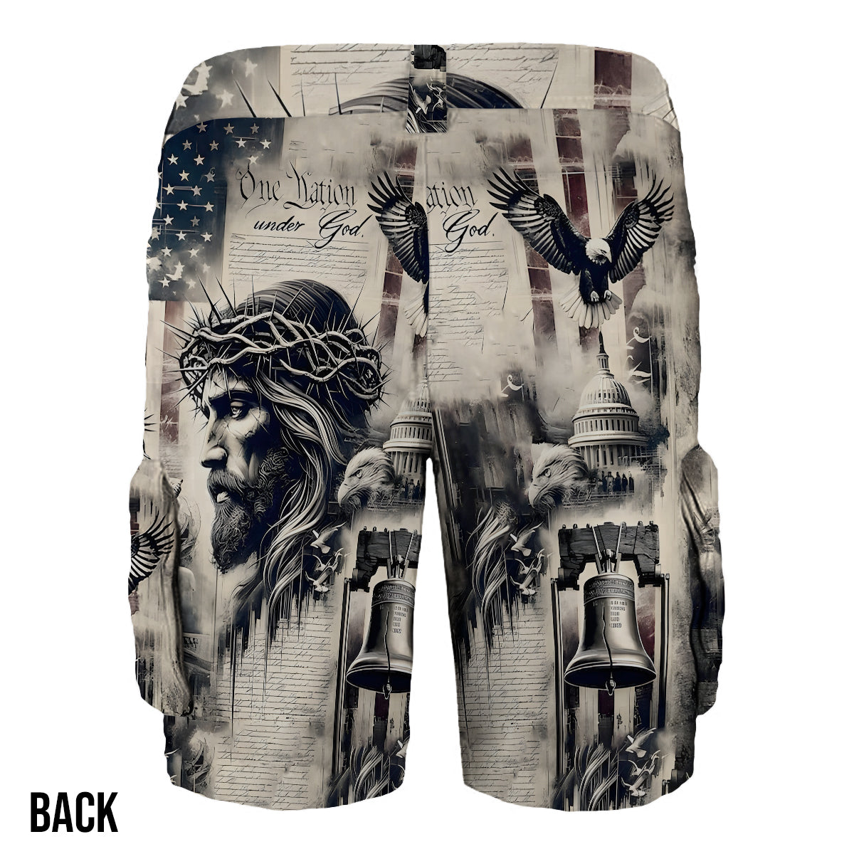 One Nation Under God - Personalized Christian Cargo Shorts With Belt