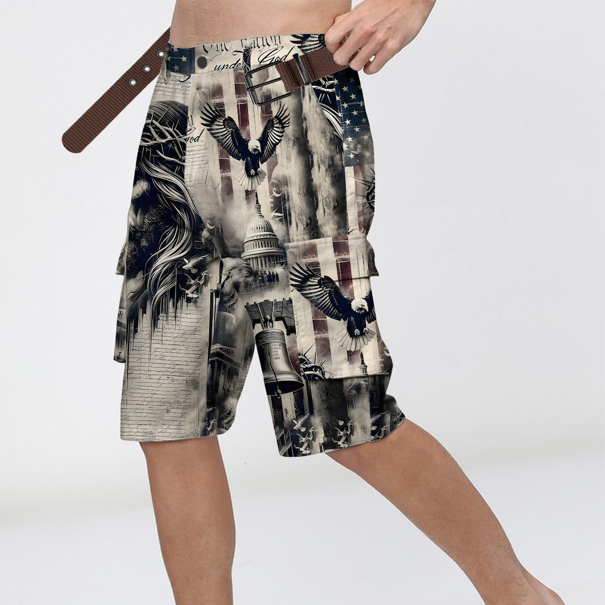 One Nation Under God - Personalized Christian Cargo Shorts With Belt