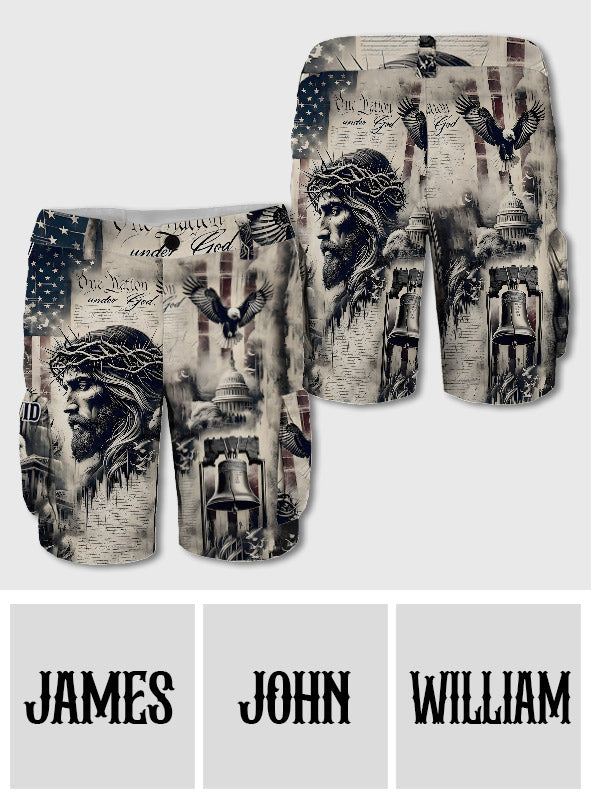 One Nation Under God - Personalized Christian Cargo Shorts With Belt